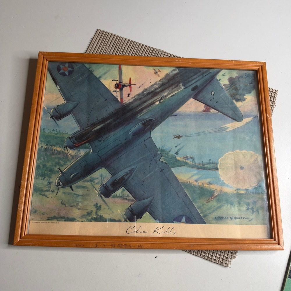 Charles H Hubbell Colin Kelly B-17 Aviation Print Thompson Products WWII Framed
